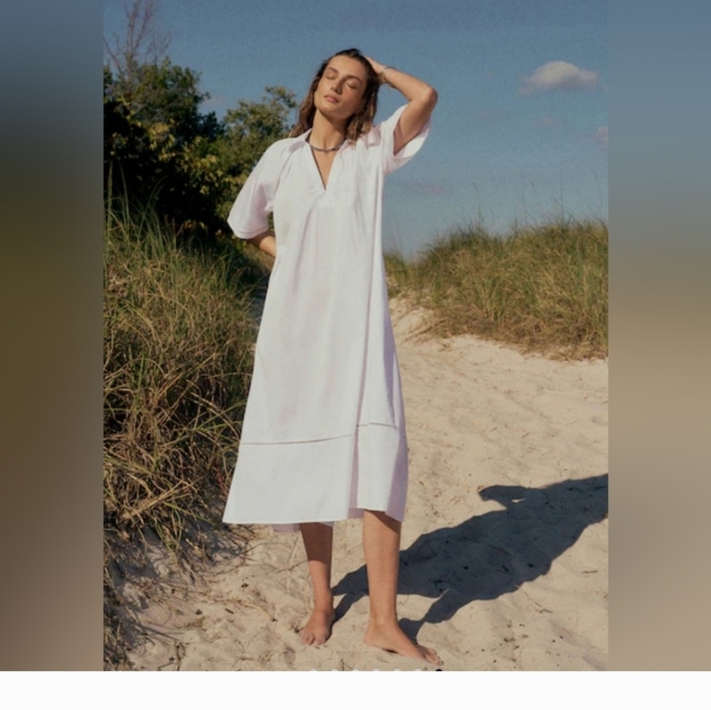 NWT madewell Poplin Splitneck Midi Shirtdress XXS White Cotton